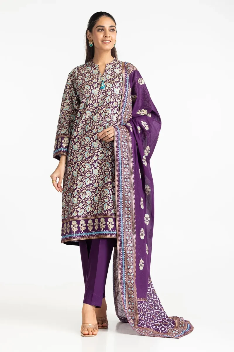 3 Piece Lawn Gold And Lacquer Printed Suit IUSTKSD-288 - Image 6