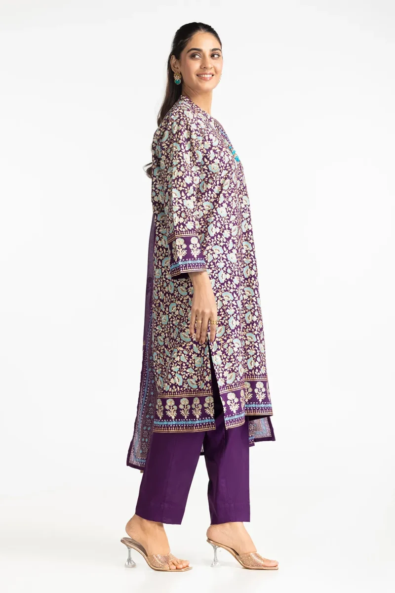 3 Piece Lawn Gold And Lacquer Printed Suit IUSTKSD-288 - Image 5