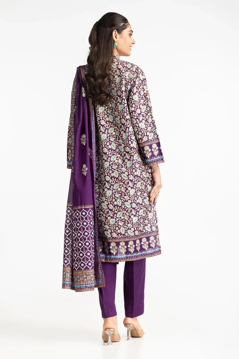 3 Piece Lawn Gold And Lacquer Printed Suit IUSTKSD-288 - Image 4