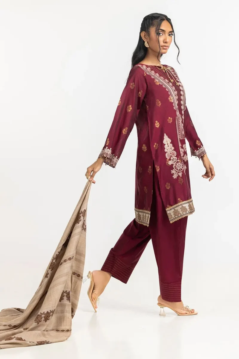 3 Piece Jacquard Embroidered Suit IUSTKSD-367 - Image 4