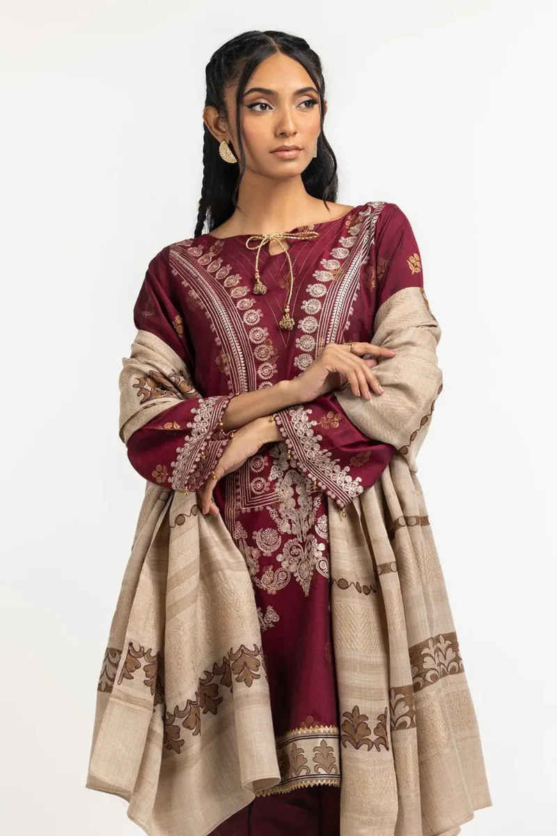 3 Piece Jacquard Embroidered Suit IUSTKSD-367 - Image 3